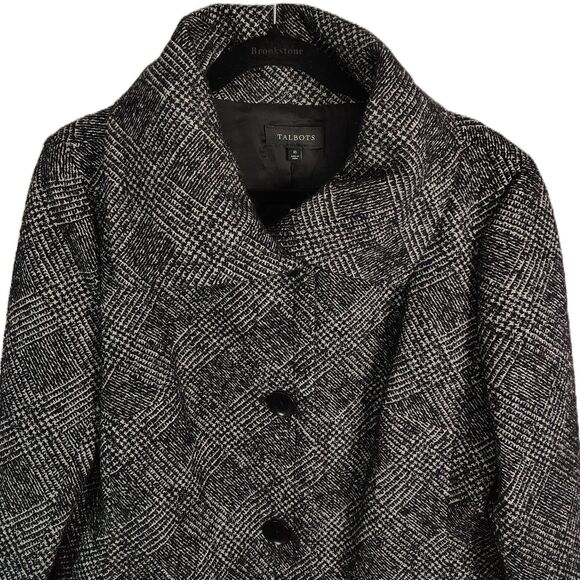 New! TALBOTS Wool Black Metallic 16 XL Women's Lightweight Button-Up Jacket Coat - Picture 2 of 8